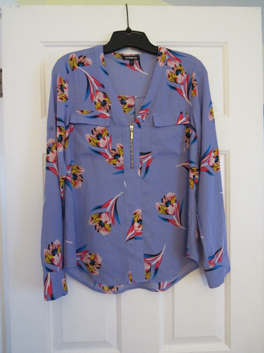 EXPRESS Purple Tulip Zip Up Blouse
